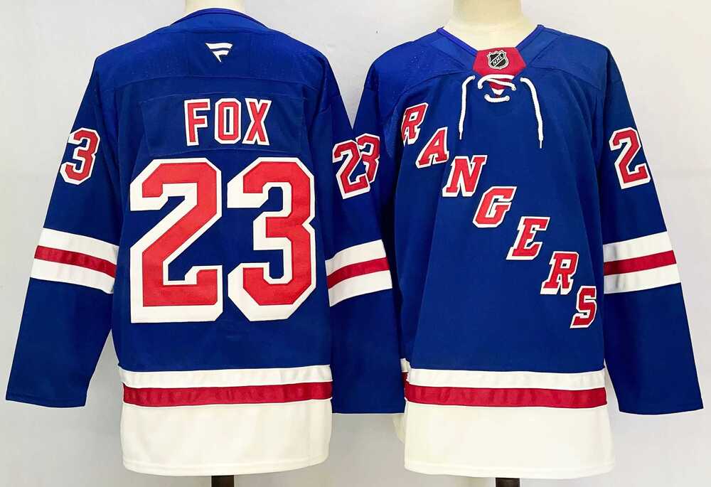 Men%27s New York Rangers #23 Adam Fox Royal 2024-25 Home With A Patch Stitched Hockey Jersey